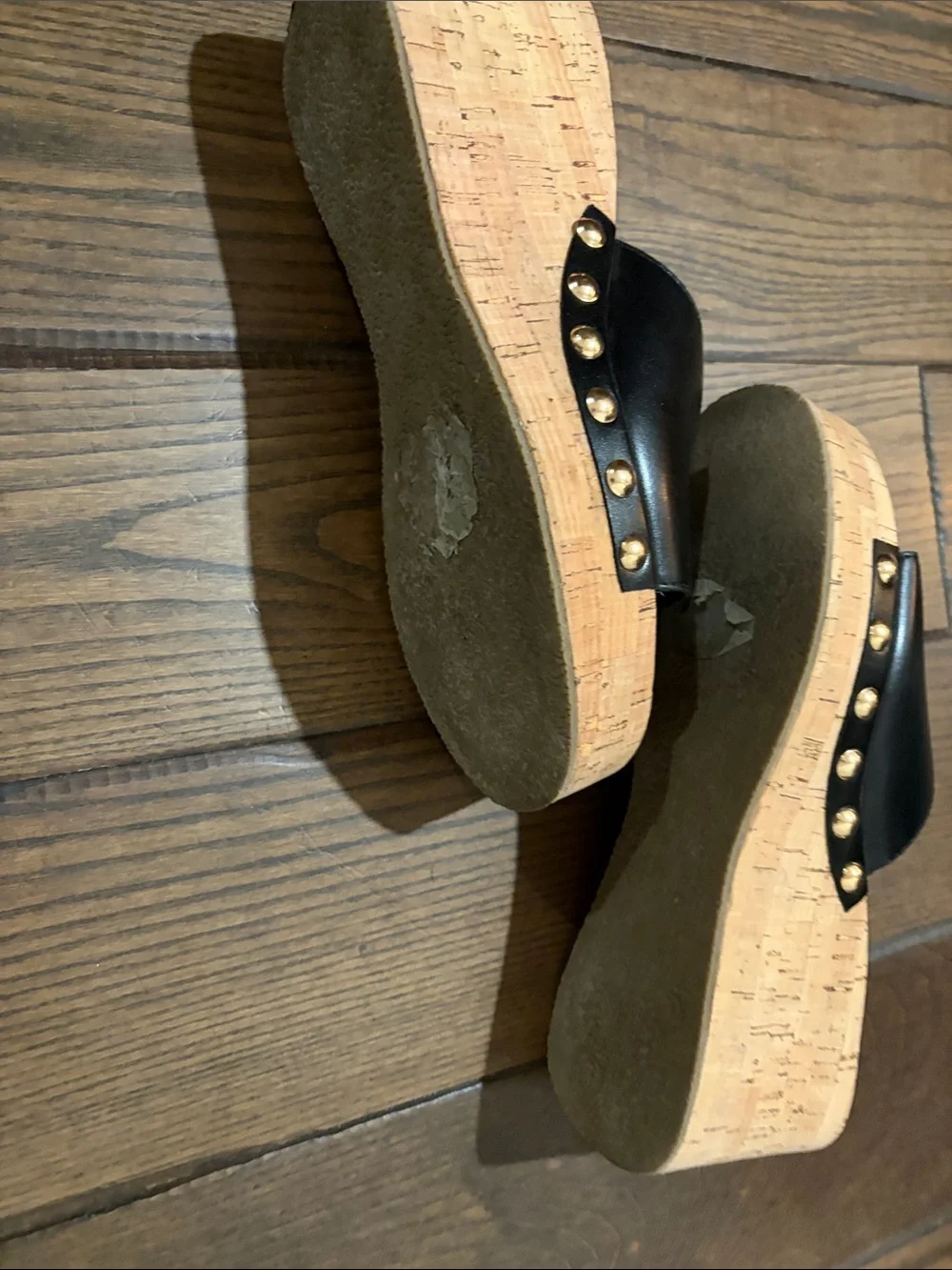 Black Leather Cork Platform Slide